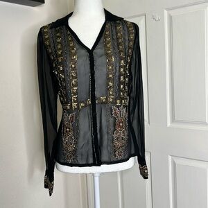 Vintage 90's Y2K  Aftershock 100% Silk Blouse Small Goth Witchy Grunge Cross